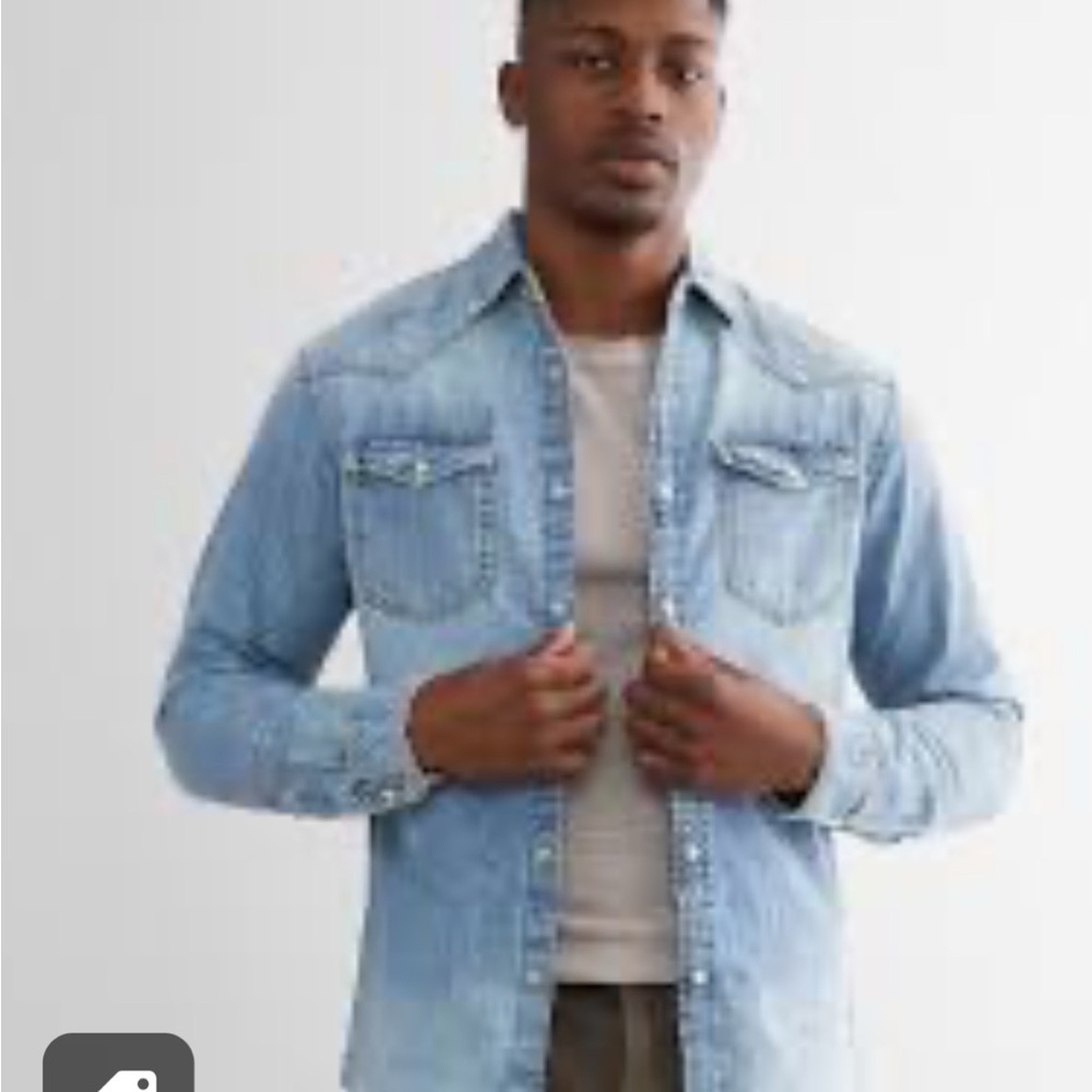 INC International Concepts Studded Blue Denim Casual Button Down Shirt
